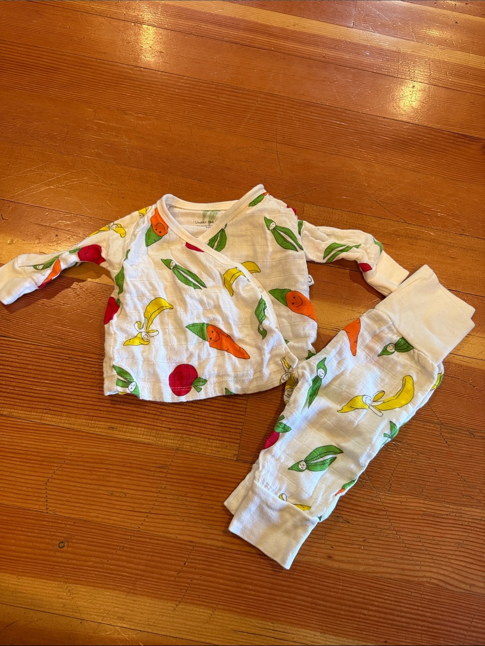 Children's White Fruit-Print Pajama Set - Wrap Top & Jogger Pants